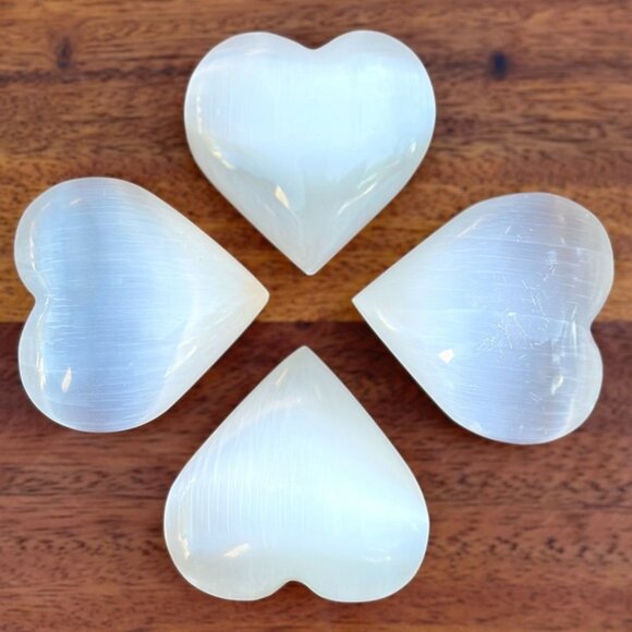 Selenite Crystal Heart, Polished Natural White Gemstone, Medium: 2.5 inches - Picture 11 of 14